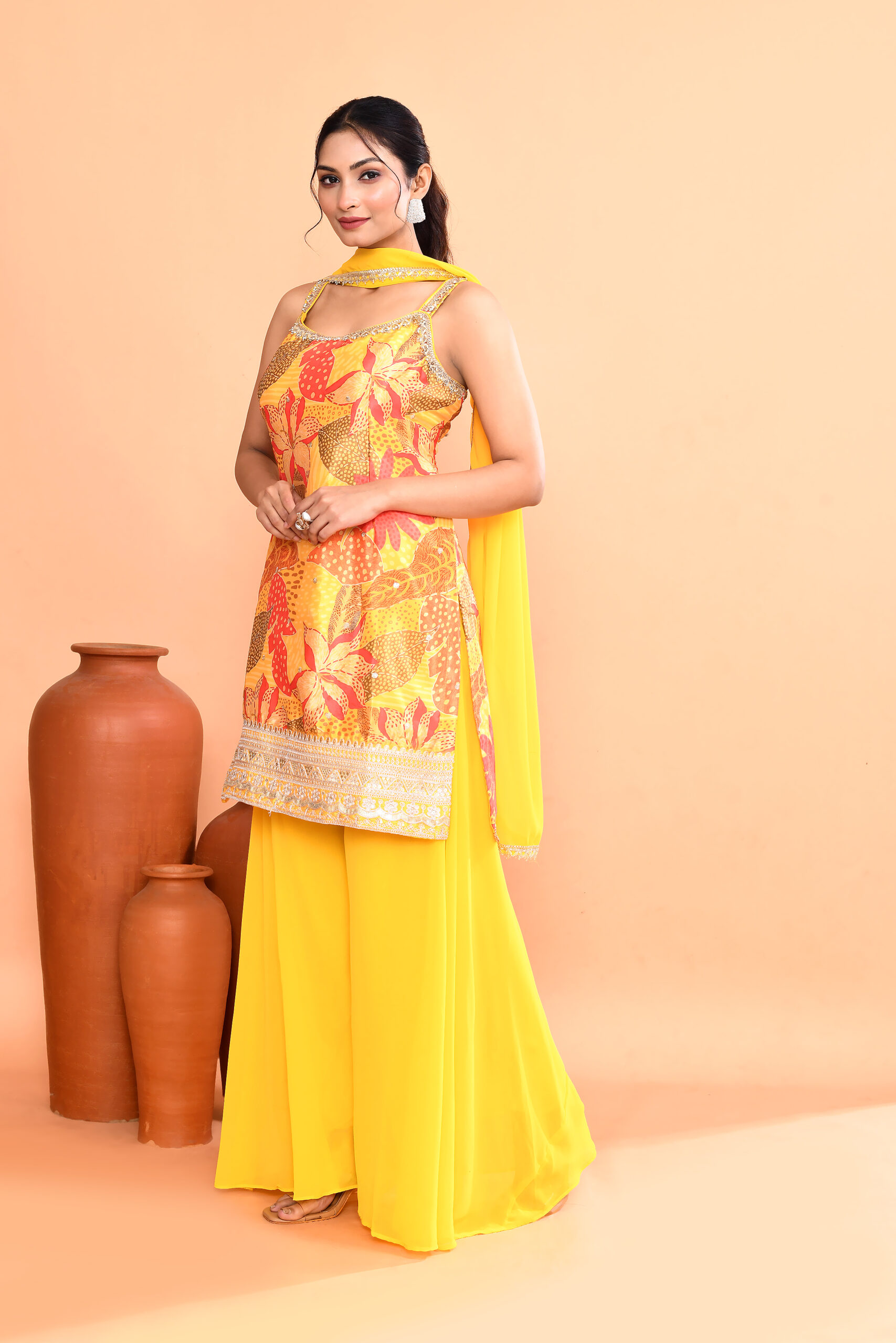 Yellow Designer Sharara Set - Image 2