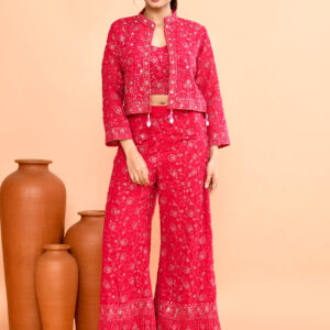 Red Indo-Western Embroidered Co-ord Set