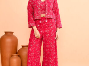 Red Indo-Western Embroidered Co-ord Set