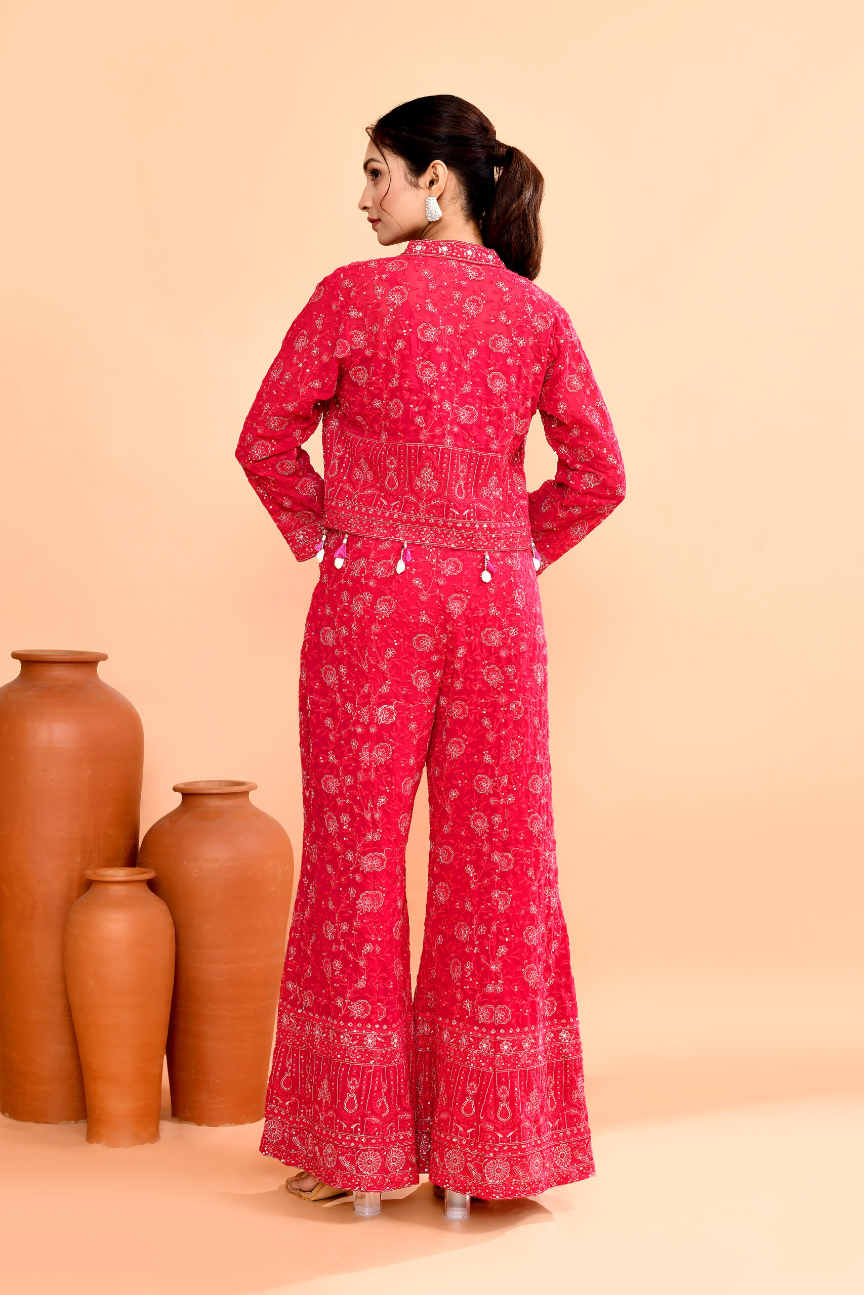 Red Indo-Western Embroidered Co-ord Set - Image 3