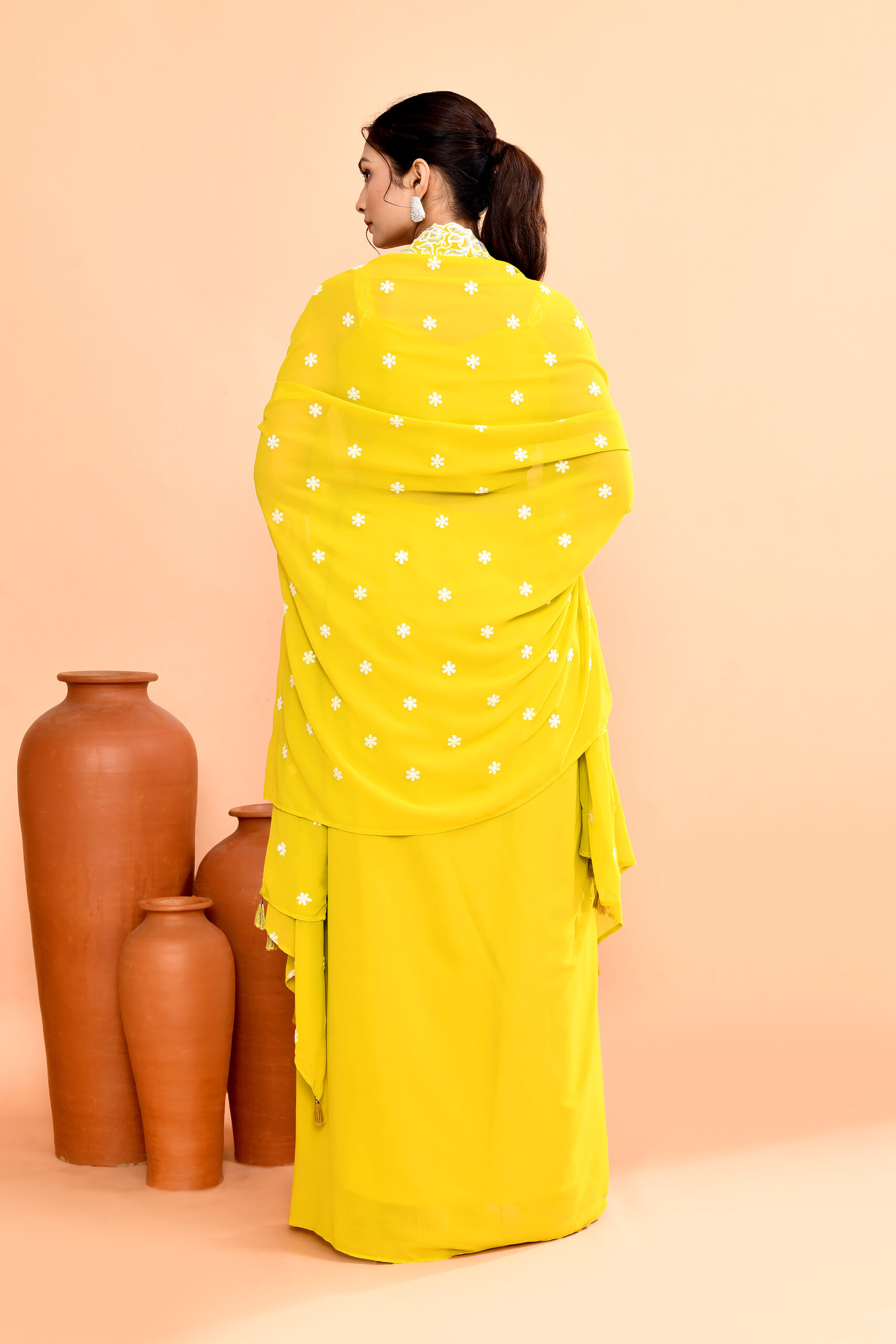 Yellow Three Piece Indo-Western Set - Image 3