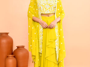 Yellow Three Piece Indo-Western Set