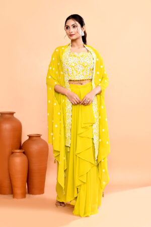 Yellow Three Piece Indo-Western Set