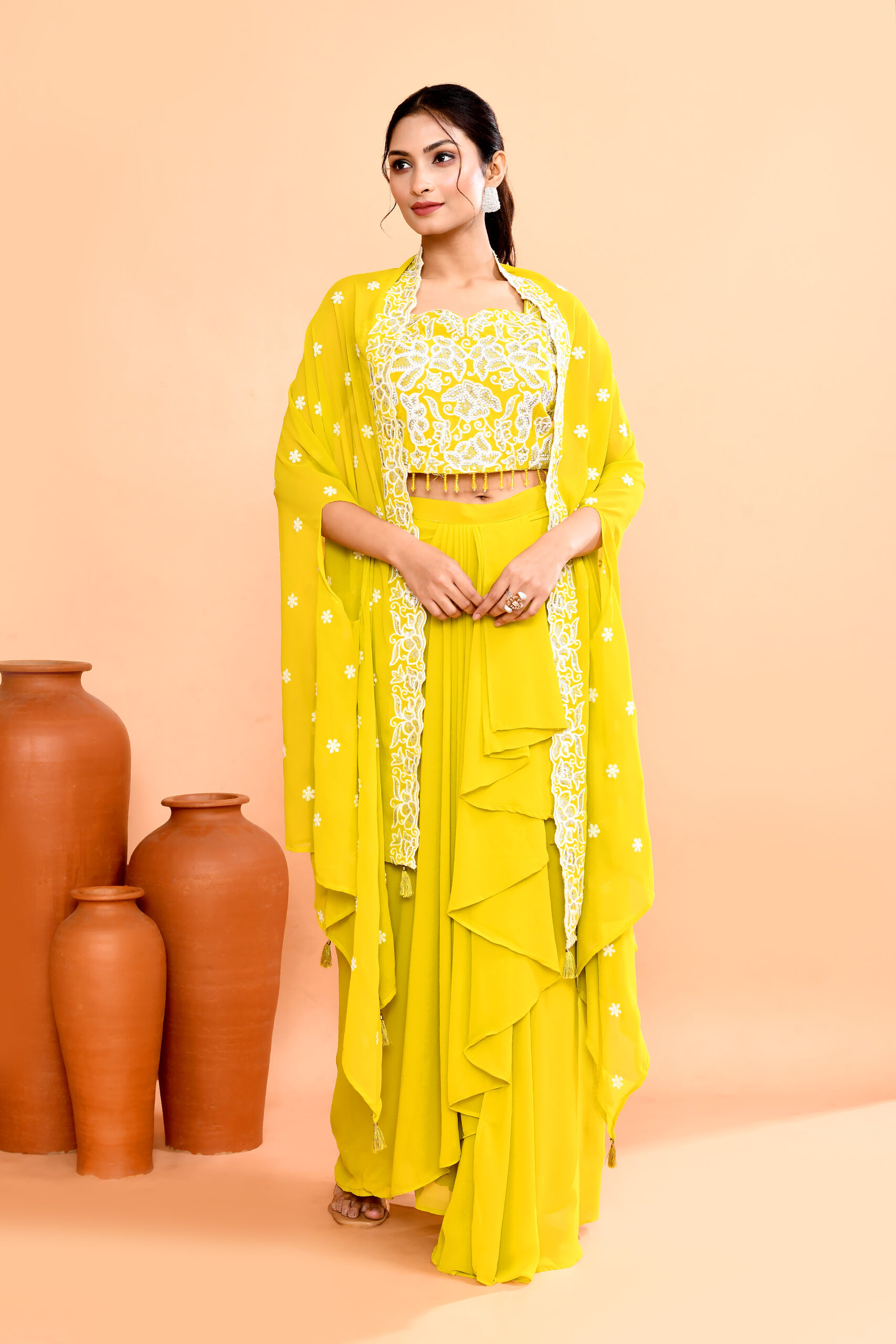 Yellow Three Piece Indo-Western Set