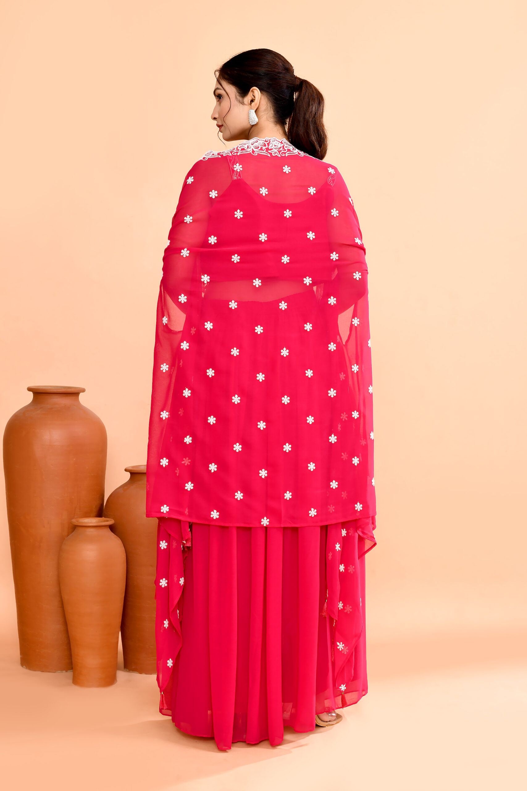 Indian Wedding Organza Crop Top Cape Suit - Image 3