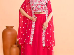Indian Wedding Organza Crop Top Cape Suit