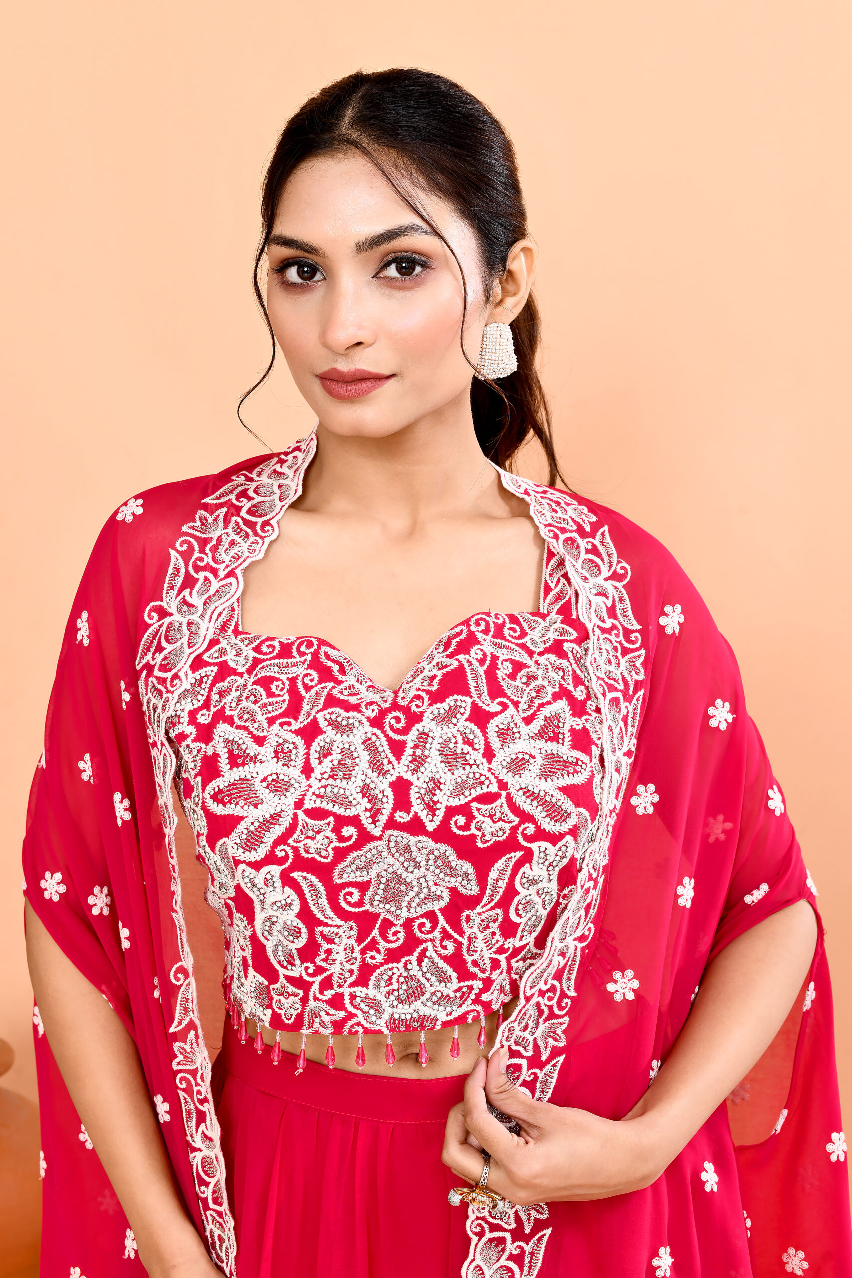 Indian Wedding Organza Crop Top Cape Suit - Image 4