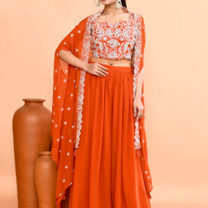 Rust Georgette Fusion / Indo- Western