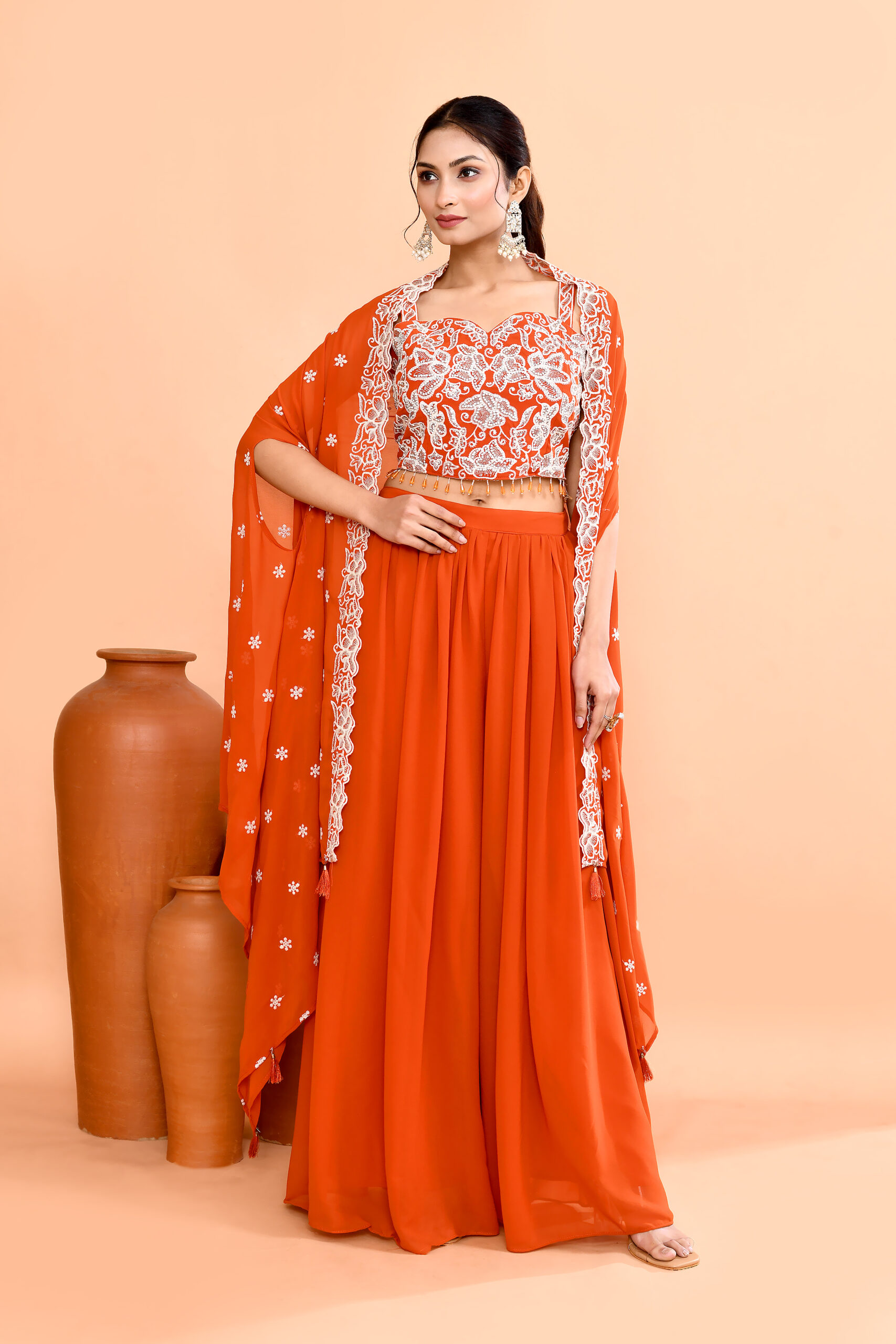 Rust Georgette Fusion / Indo- Western