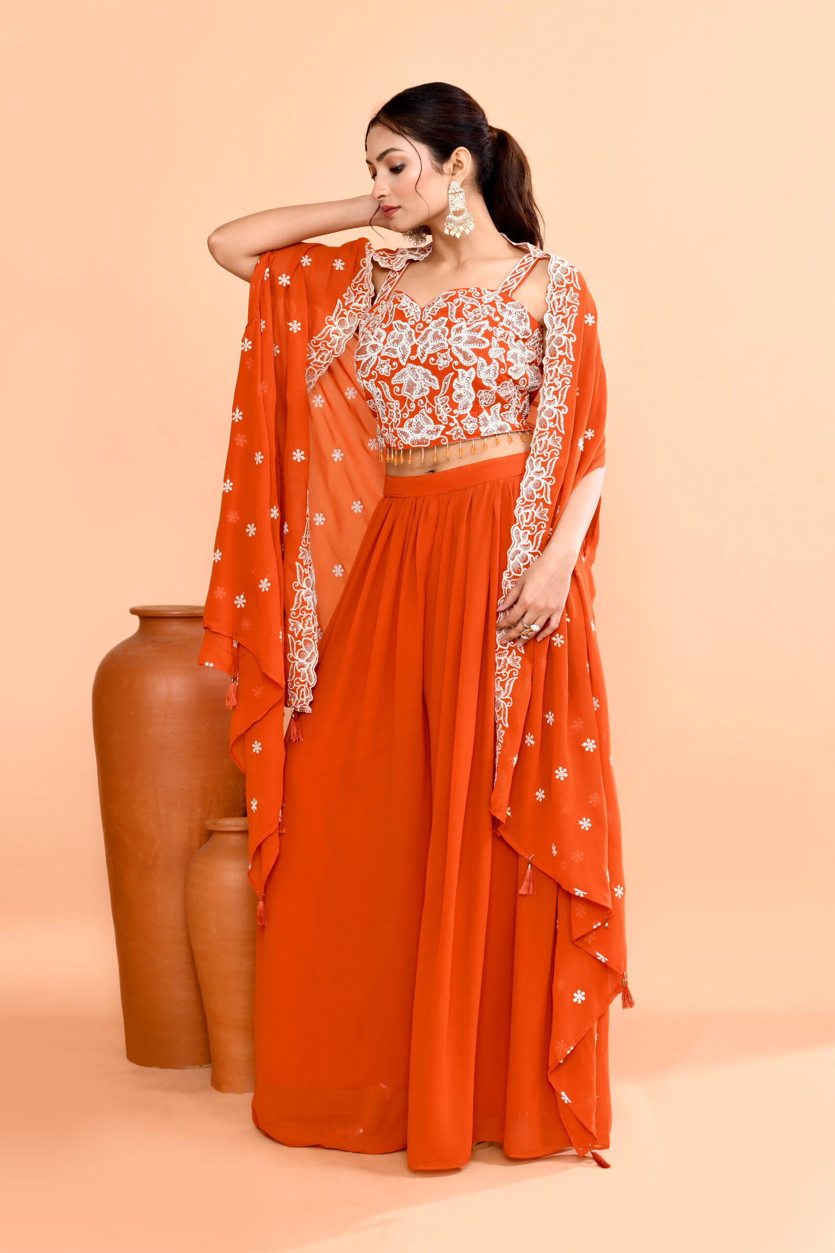 Rust Georgette Fusion / Indo- Western - Image 2