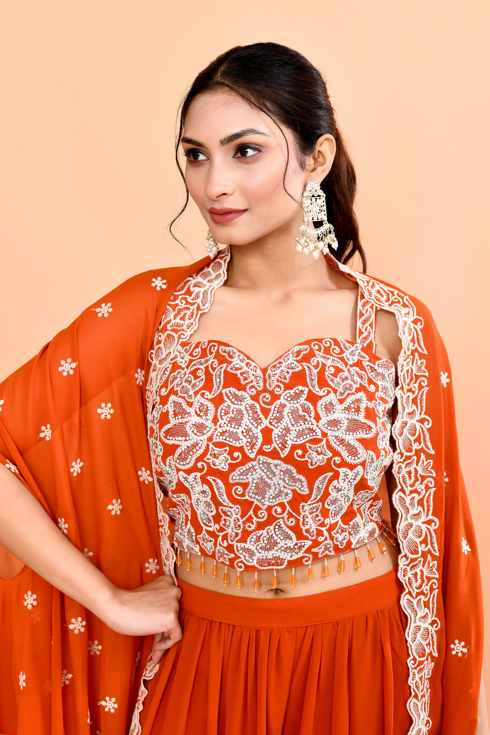 Rust Georgette Fusion / Indo- Western - Image 4