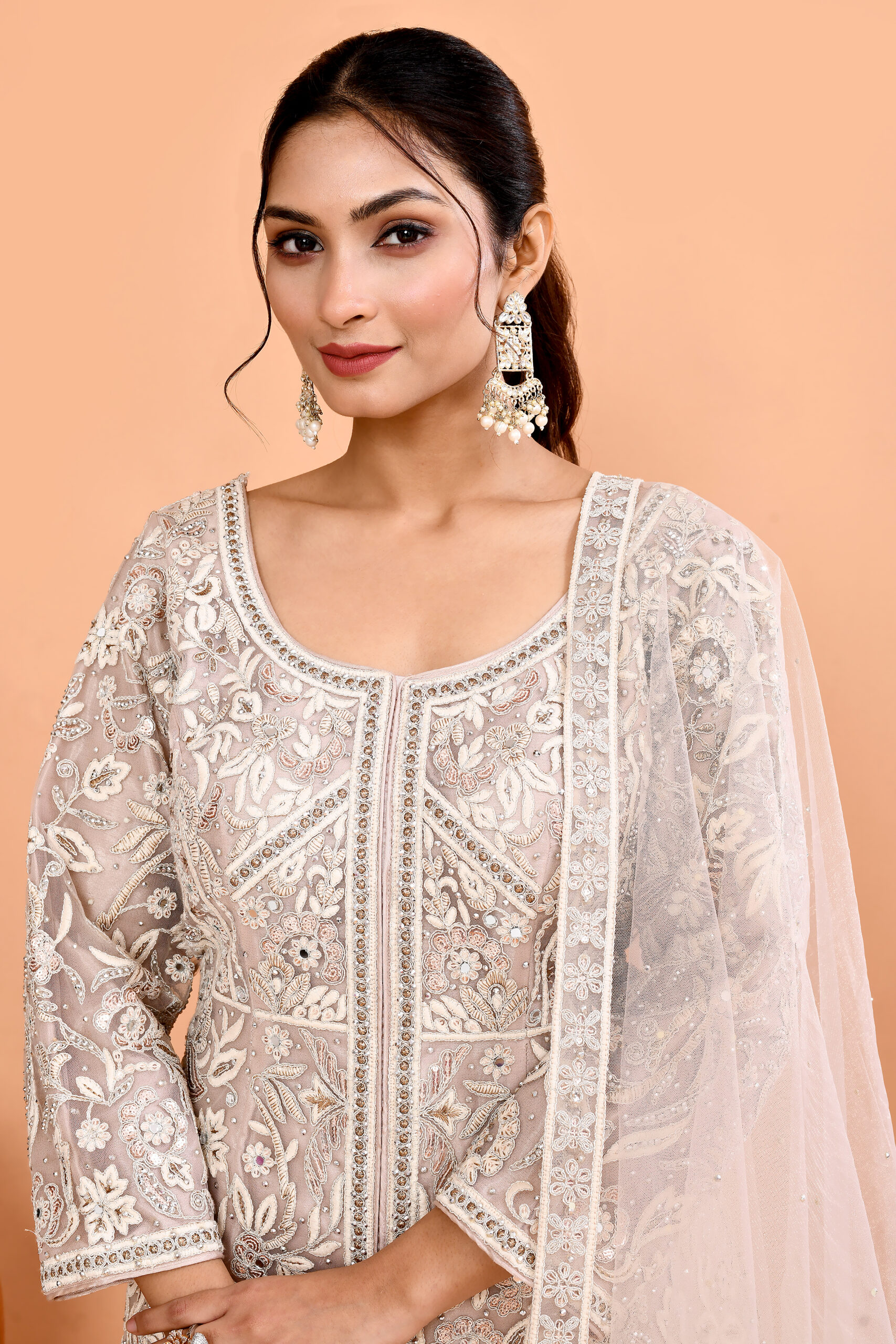 Ivory Off White Net Short Shirt And Palazzo Set - Image 4