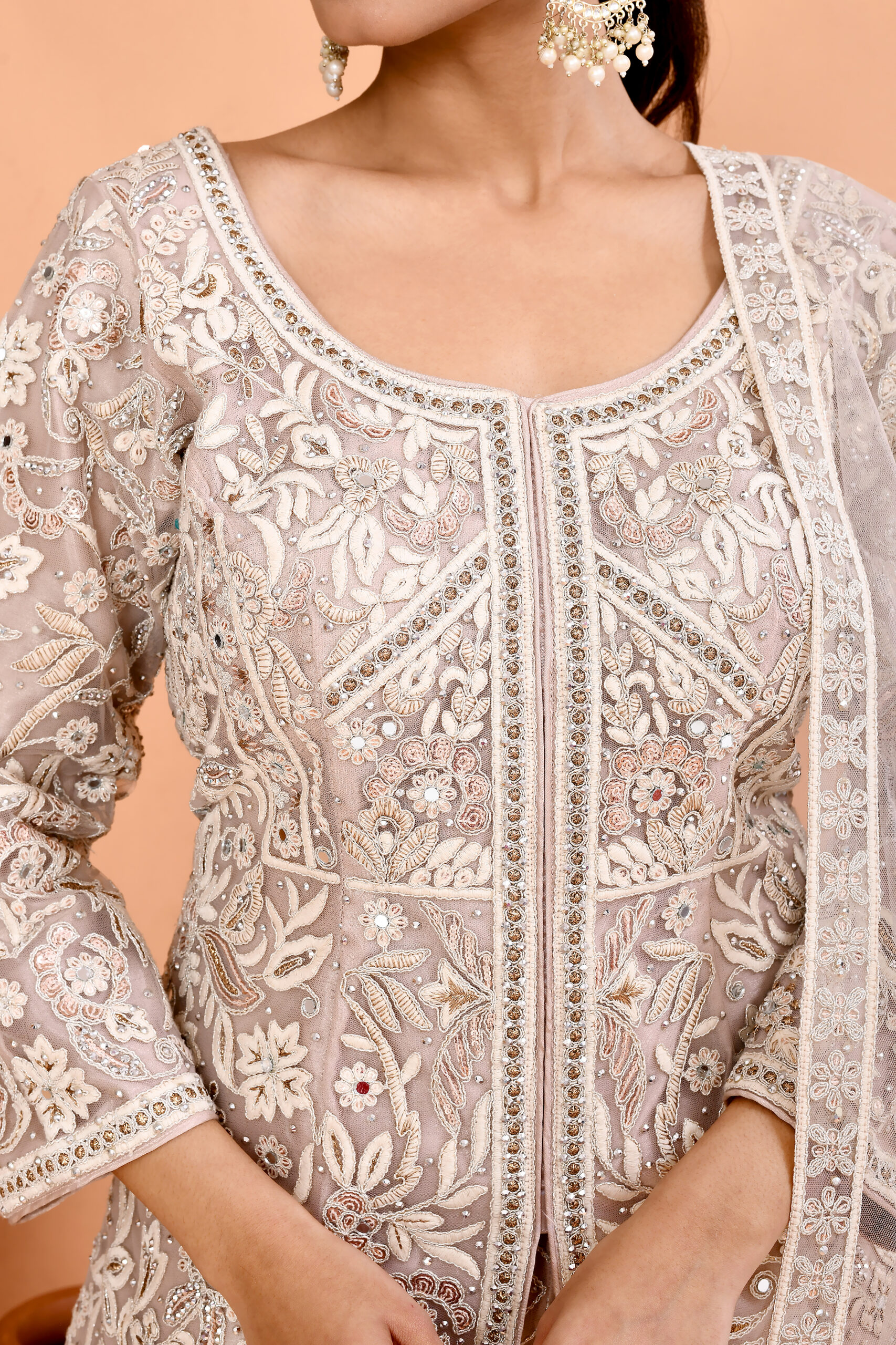 Ivory Off White Net Short Shirt And Palazzo Set - Image 5