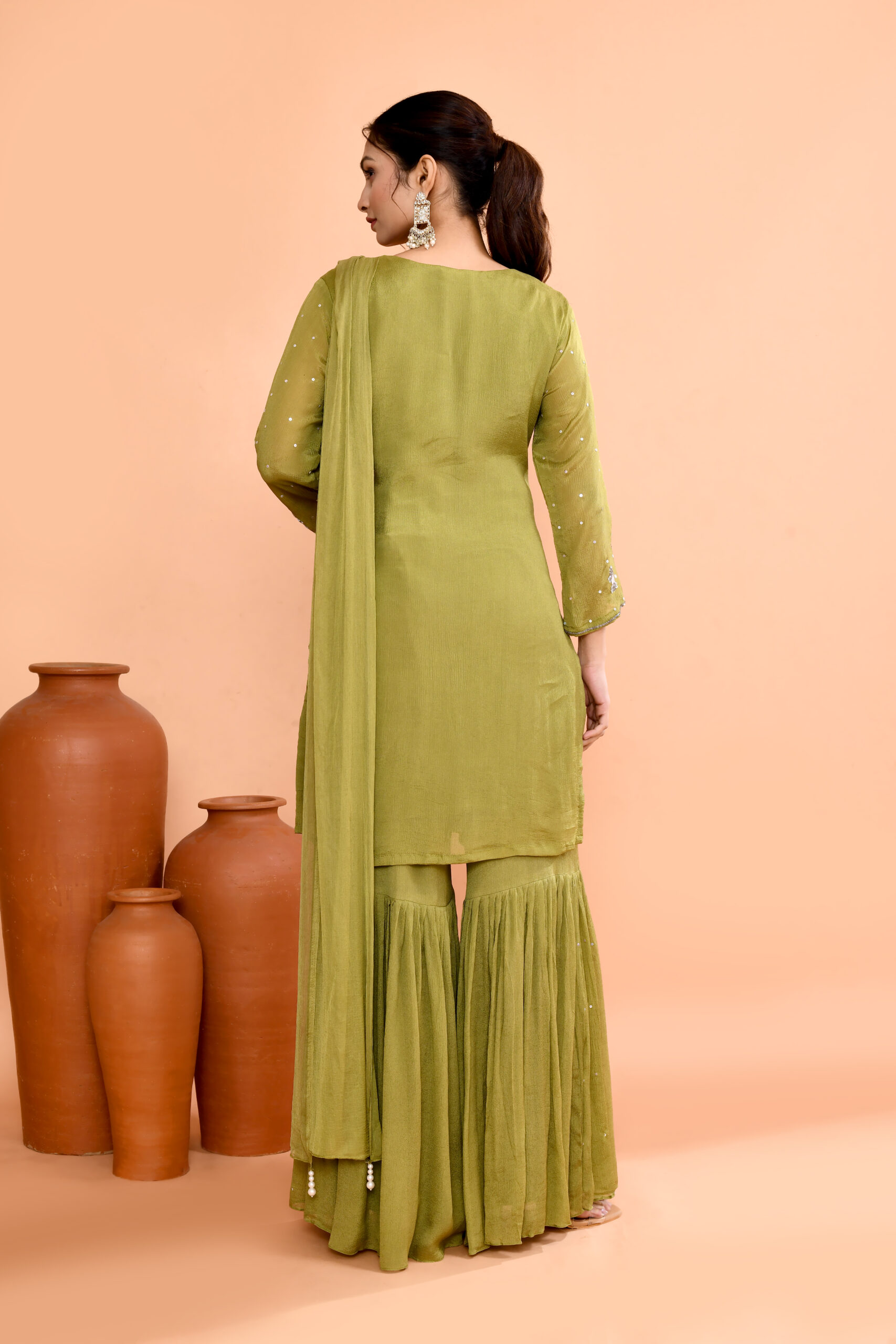 Olive Green Sharara Suit Set - Image 3
