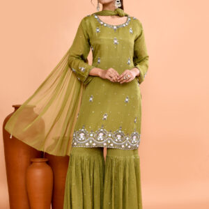 Olive Green Sharara Suit Set