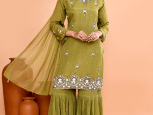 Olive Green Sharara Suit Set