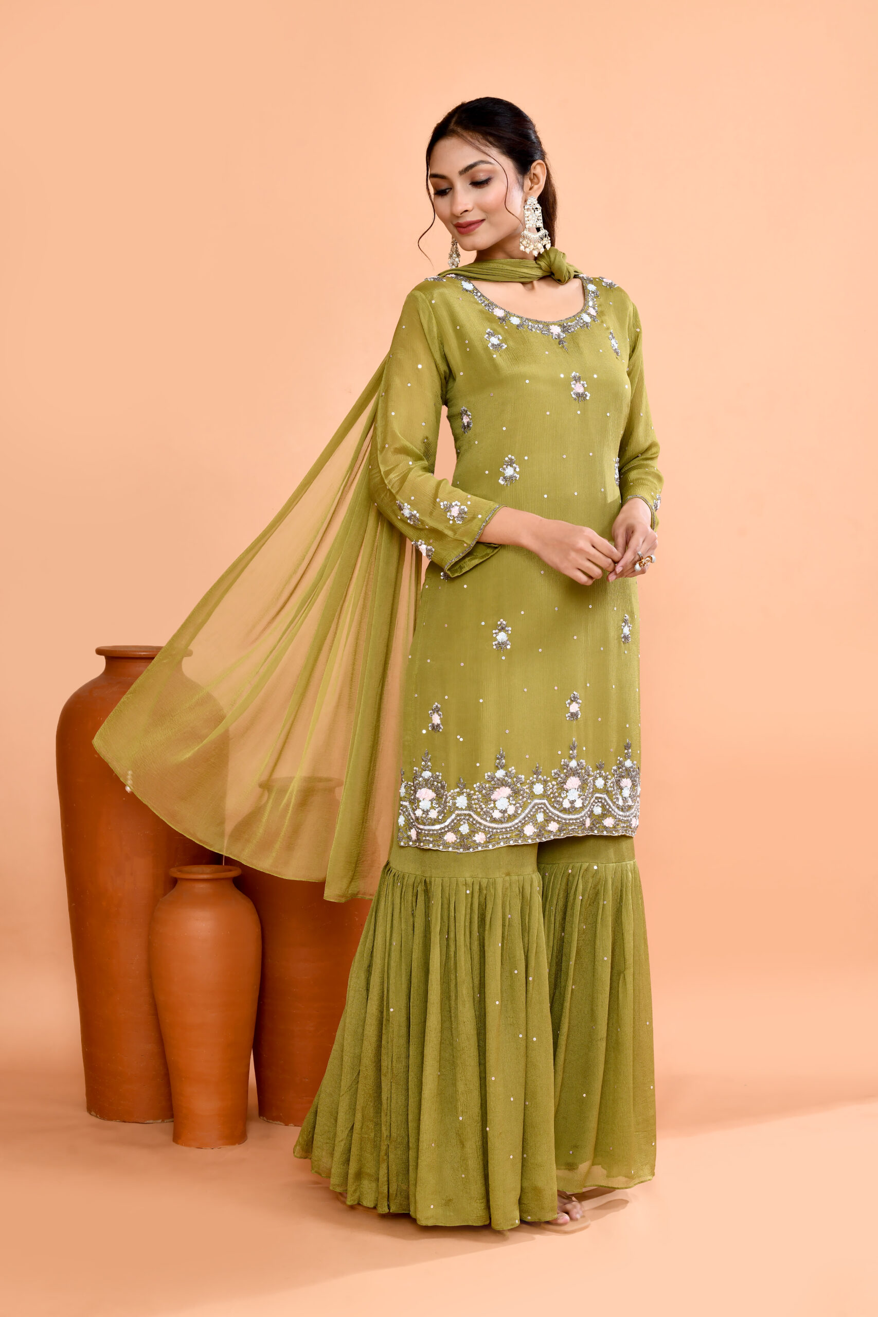 Olive Green Sharara Suit Set - Image 2