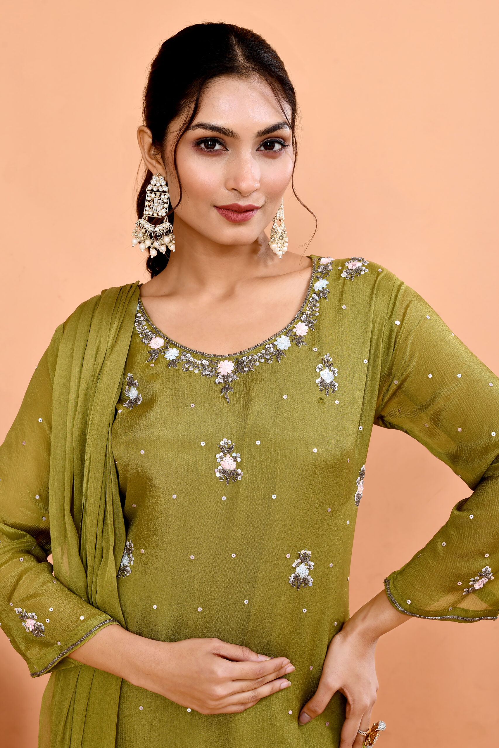 Olive Green Sharara Suit Set - Image 4