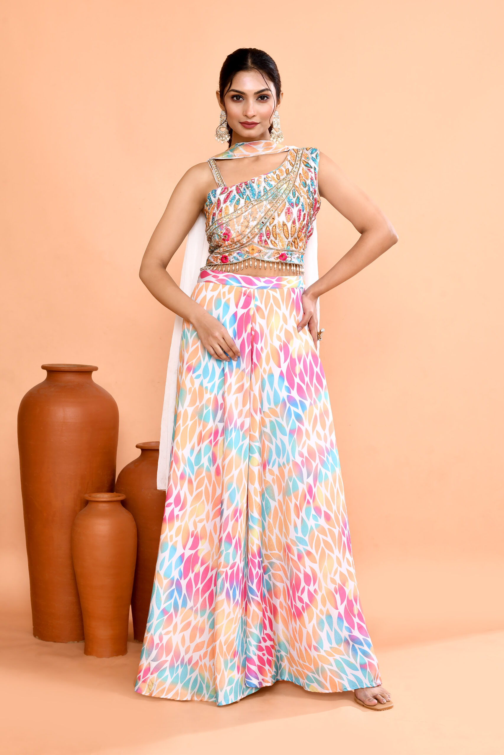 Multicolored Lehenga Choli Set With Dupatta