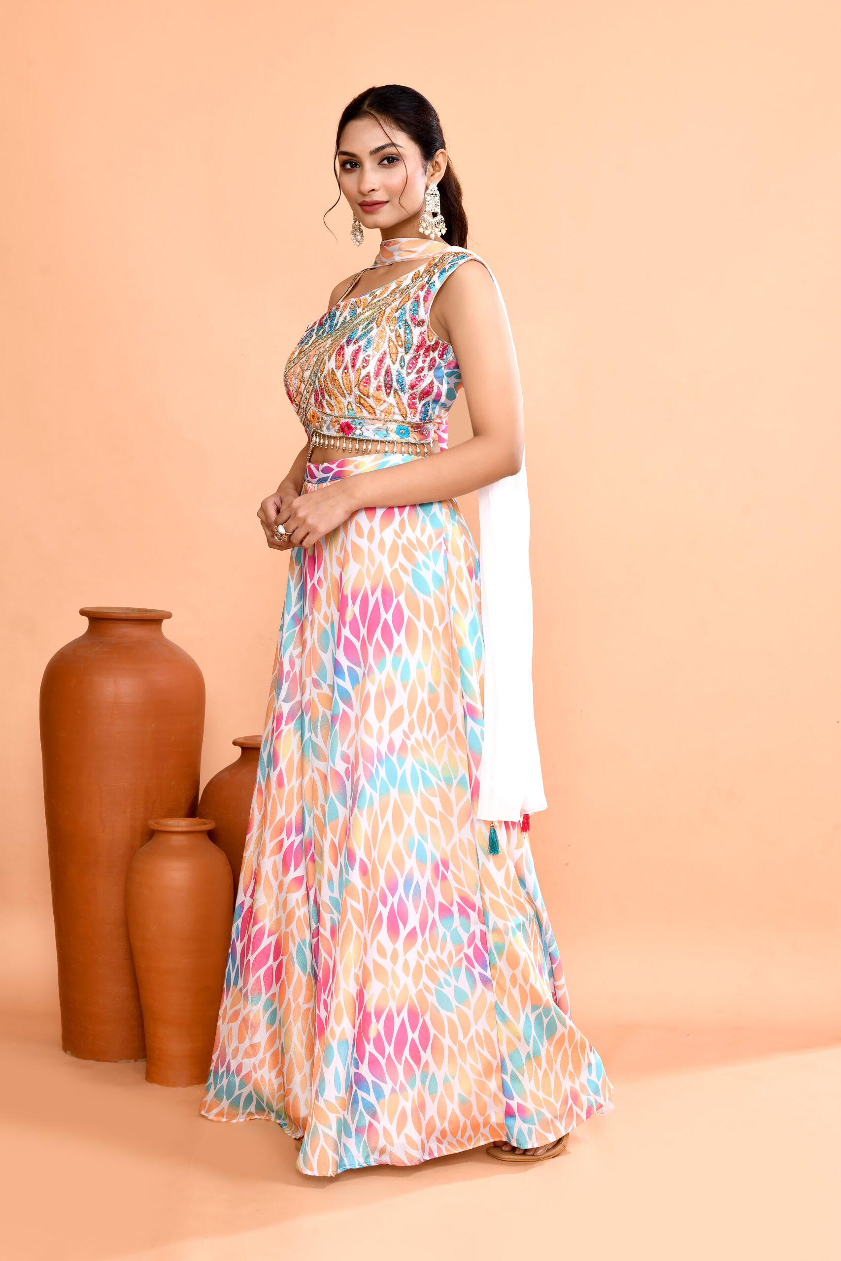 Multicolored Lehenga Choli Set With Dupatta - Image 2