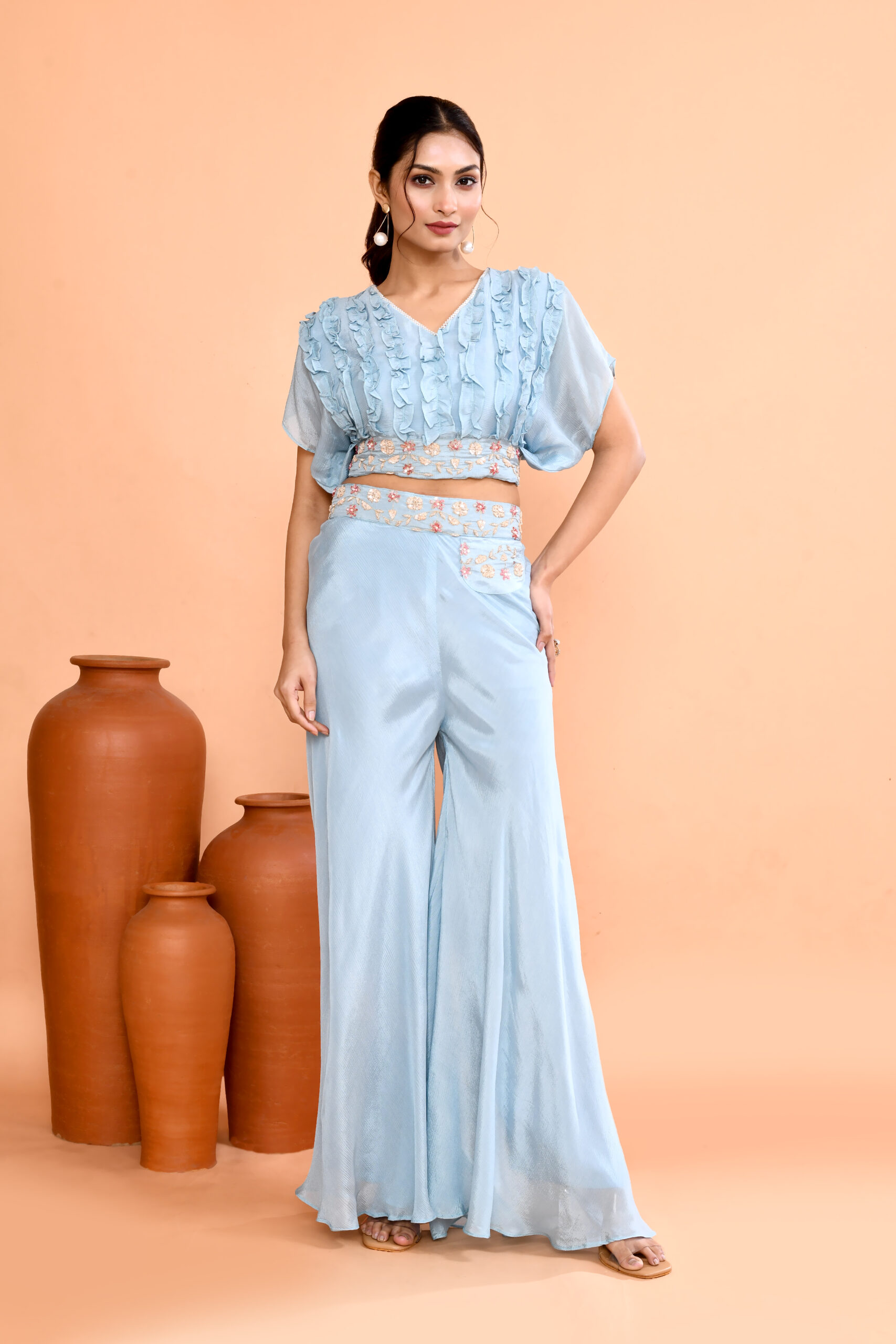 Powder Blue Indo-Western Two-Piece Set