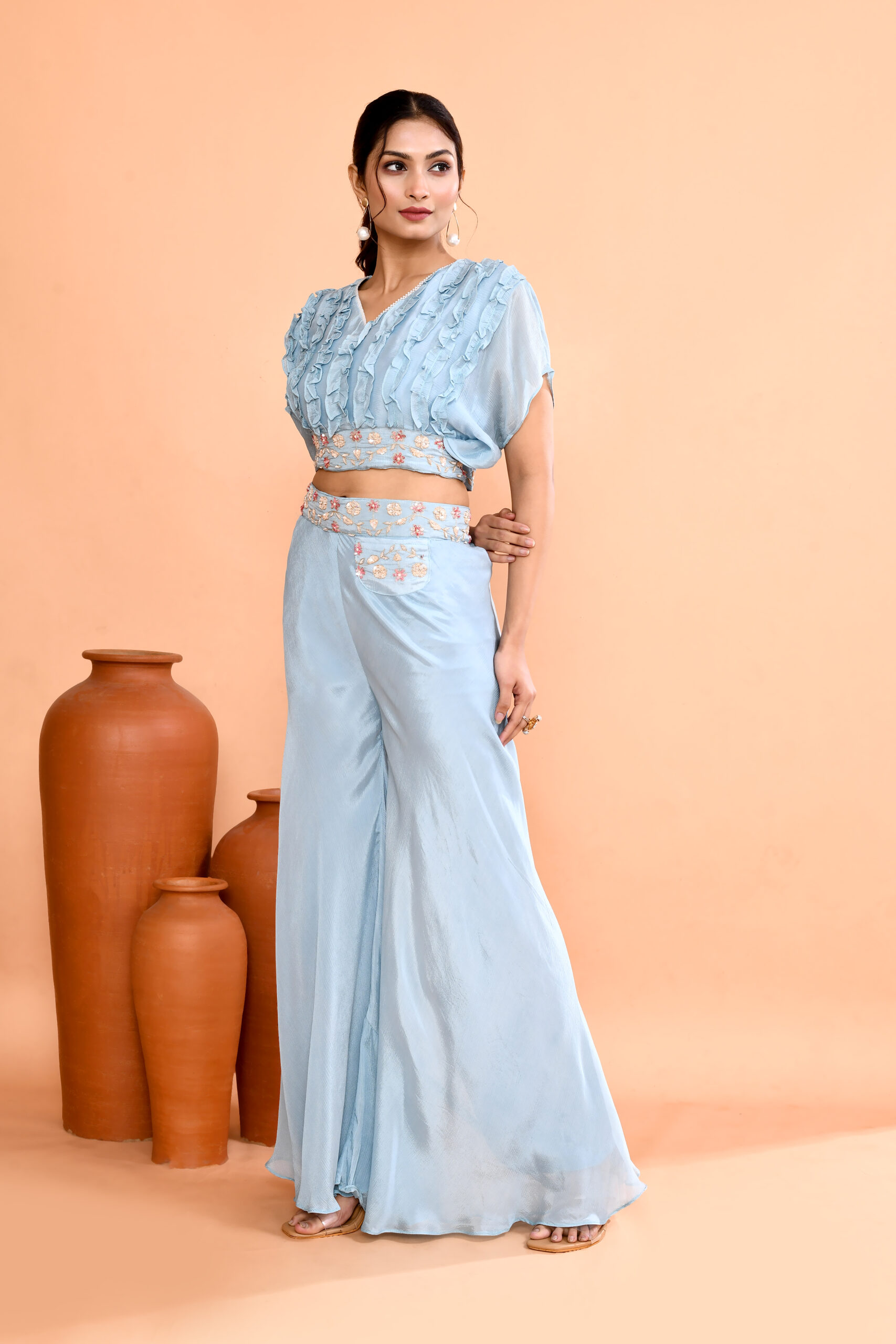 Powder Blue Indo-Western Two-Piece Set - Image 2