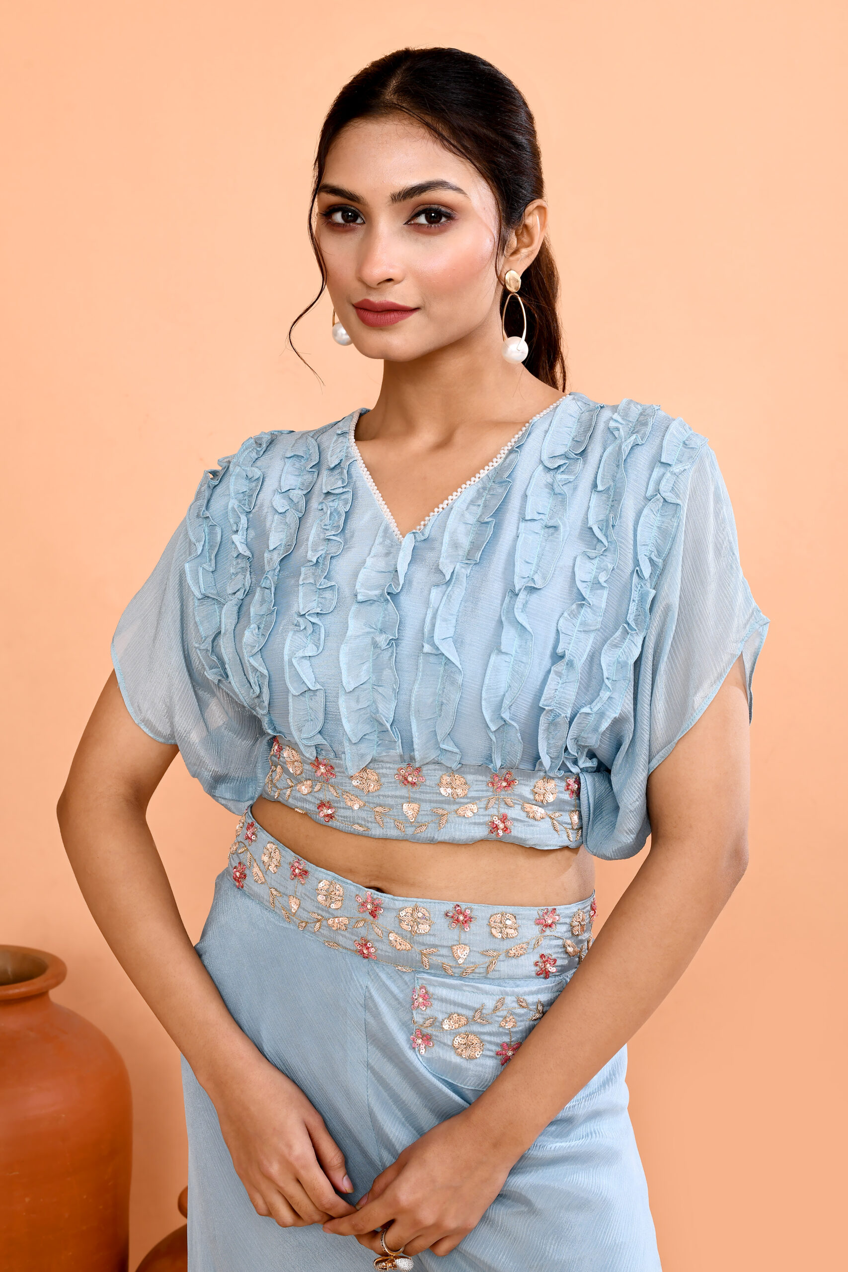 Powder Blue Indo-Western Two-Piece Set - Image 5
