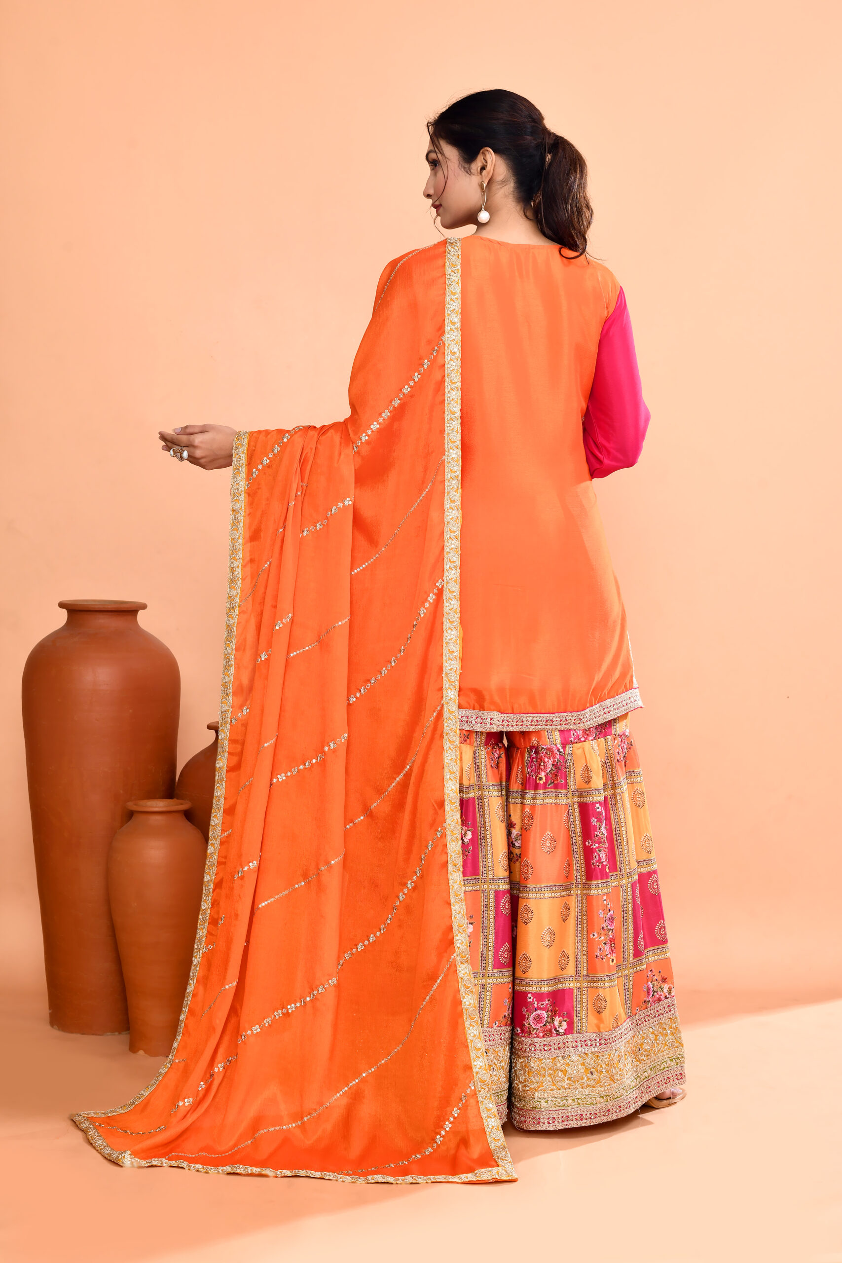 Multi-Colored Embroidered Kurta And Sharara Set - Image 3