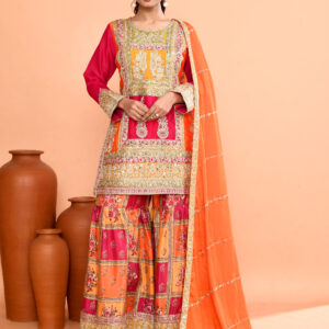 Multi-Colored Embroidered Kurta And Sharara Set
