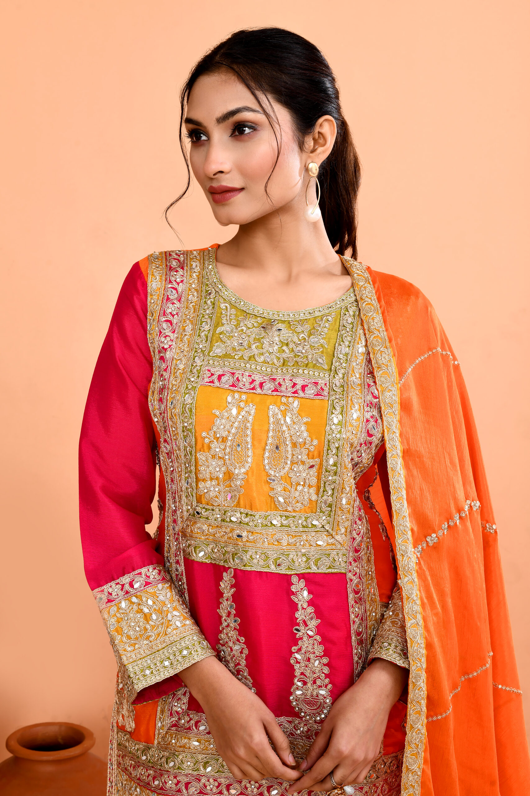 Multi-Colored Embroidered Kurta And Sharara Set - Image 5