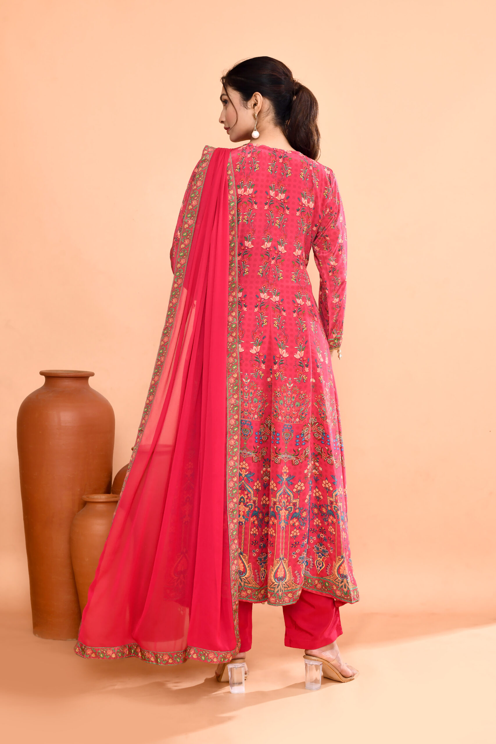 Pink Embroidered Anarkali Suit Set - Image 3