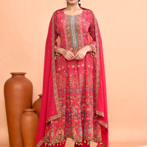 Pink Embroidered Anarkali Suit Set