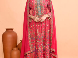 Pink Embroidered Anarkali Suit Set