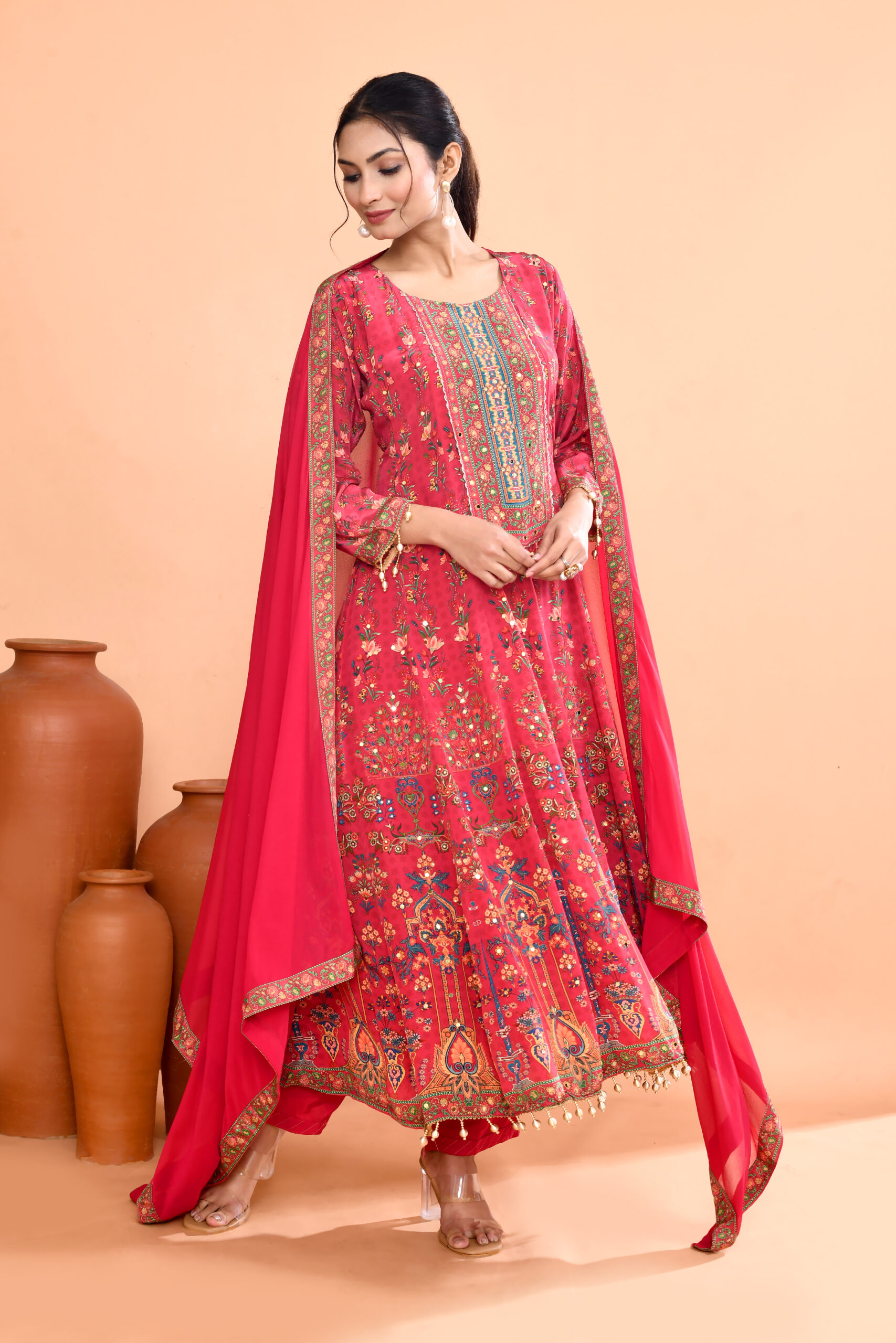 Pink Embroidered Anarkali Suit Set - Image 2