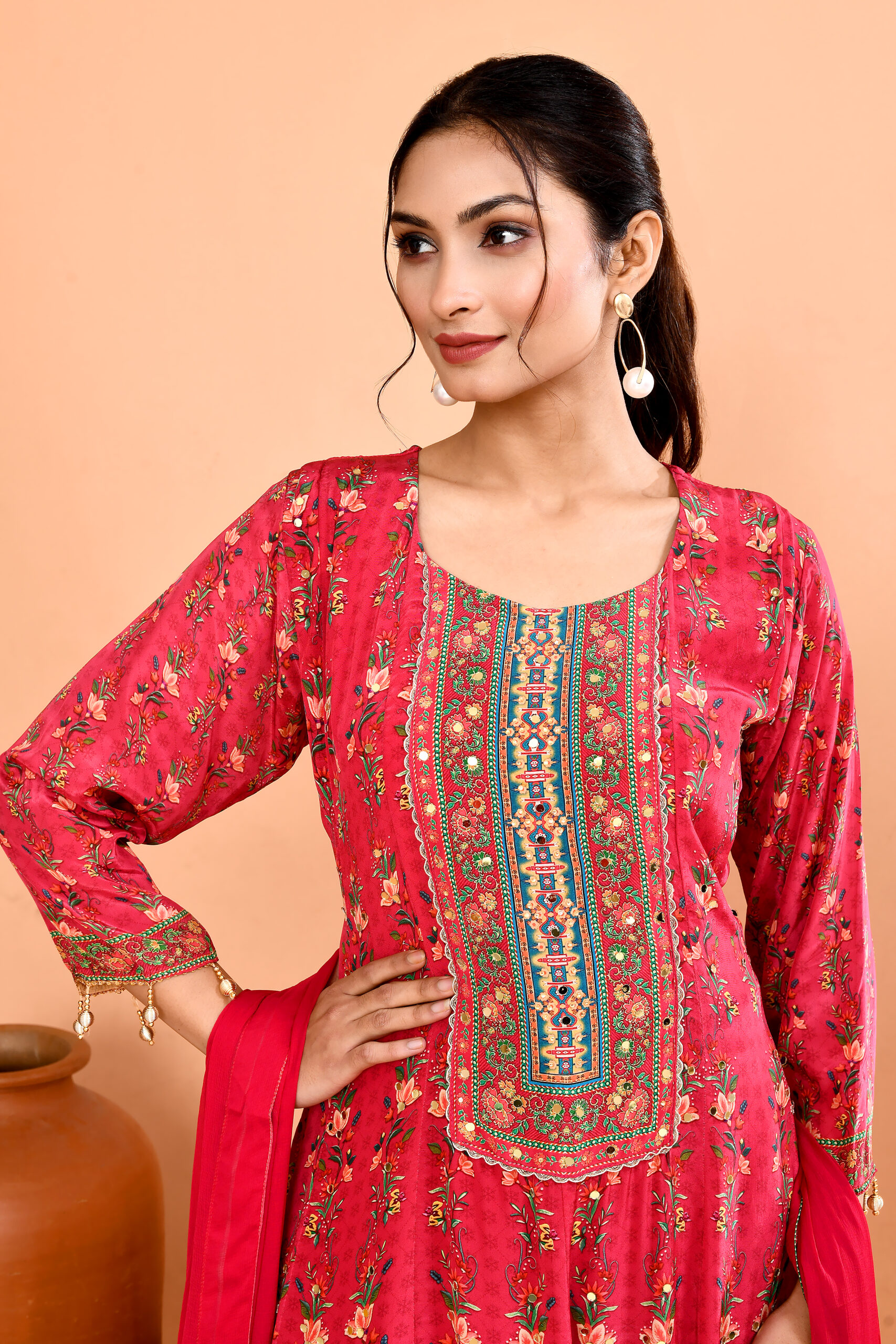 Pink Embroidered Anarkali Suit Set - Image 4