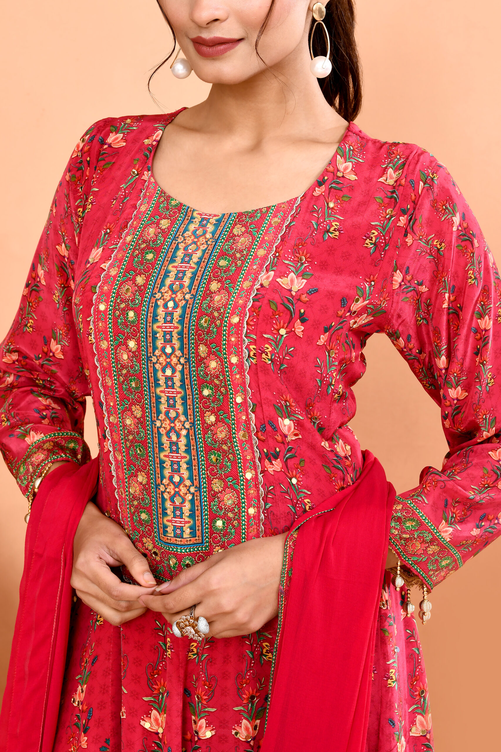 Pink Embroidered Anarkali Suit Set - Image 5