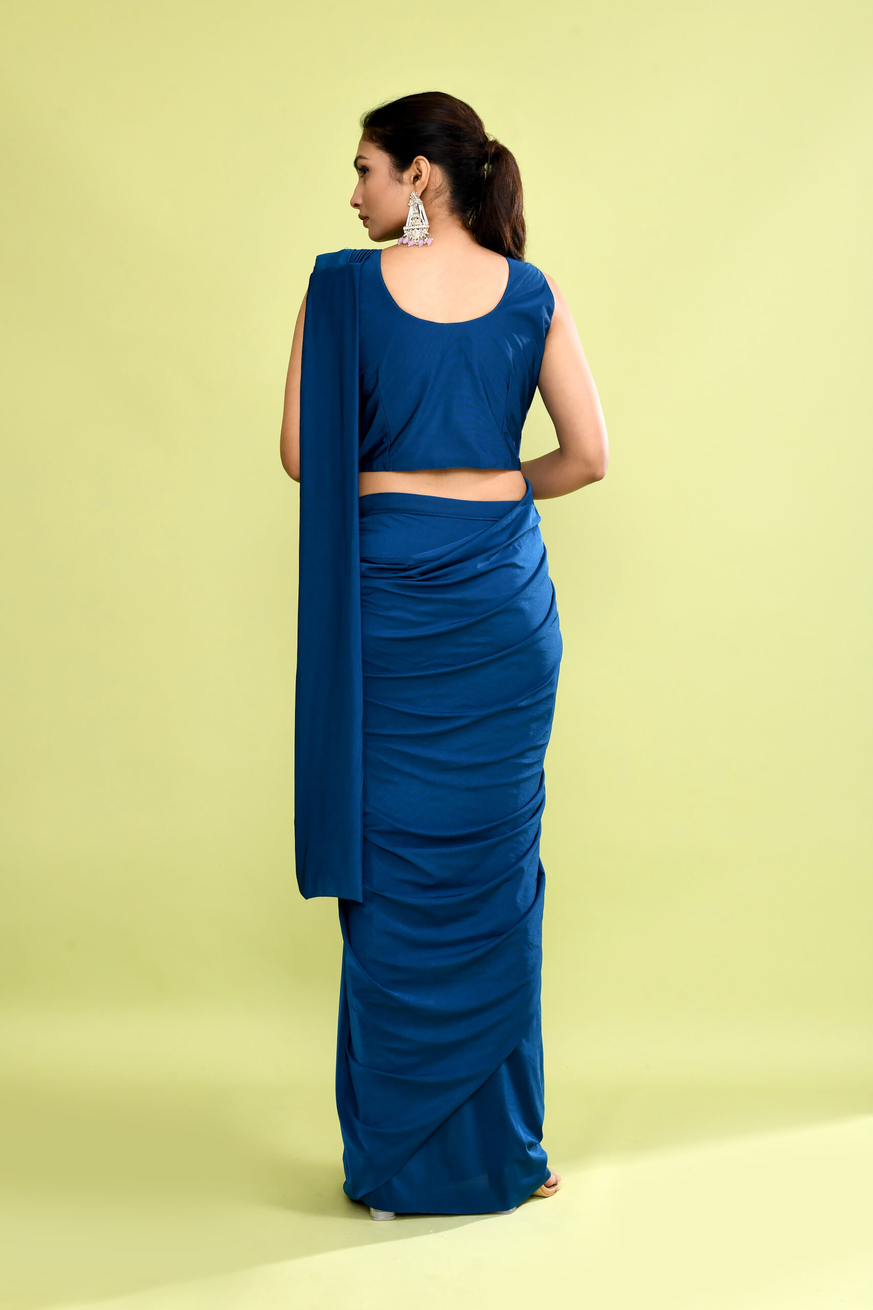 Royal Blue Pre-Draped Saree - Image 3