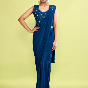 Royal Blue Pre-Draped Saree