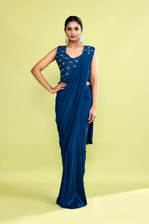 Royal Blue Pre-Draped Saree