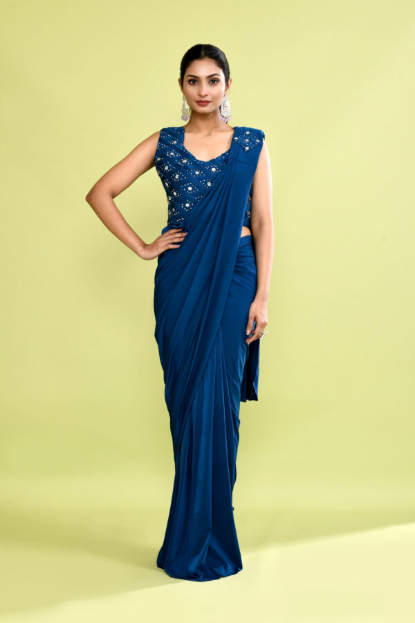 Royal Blue Pre-Draped Saree