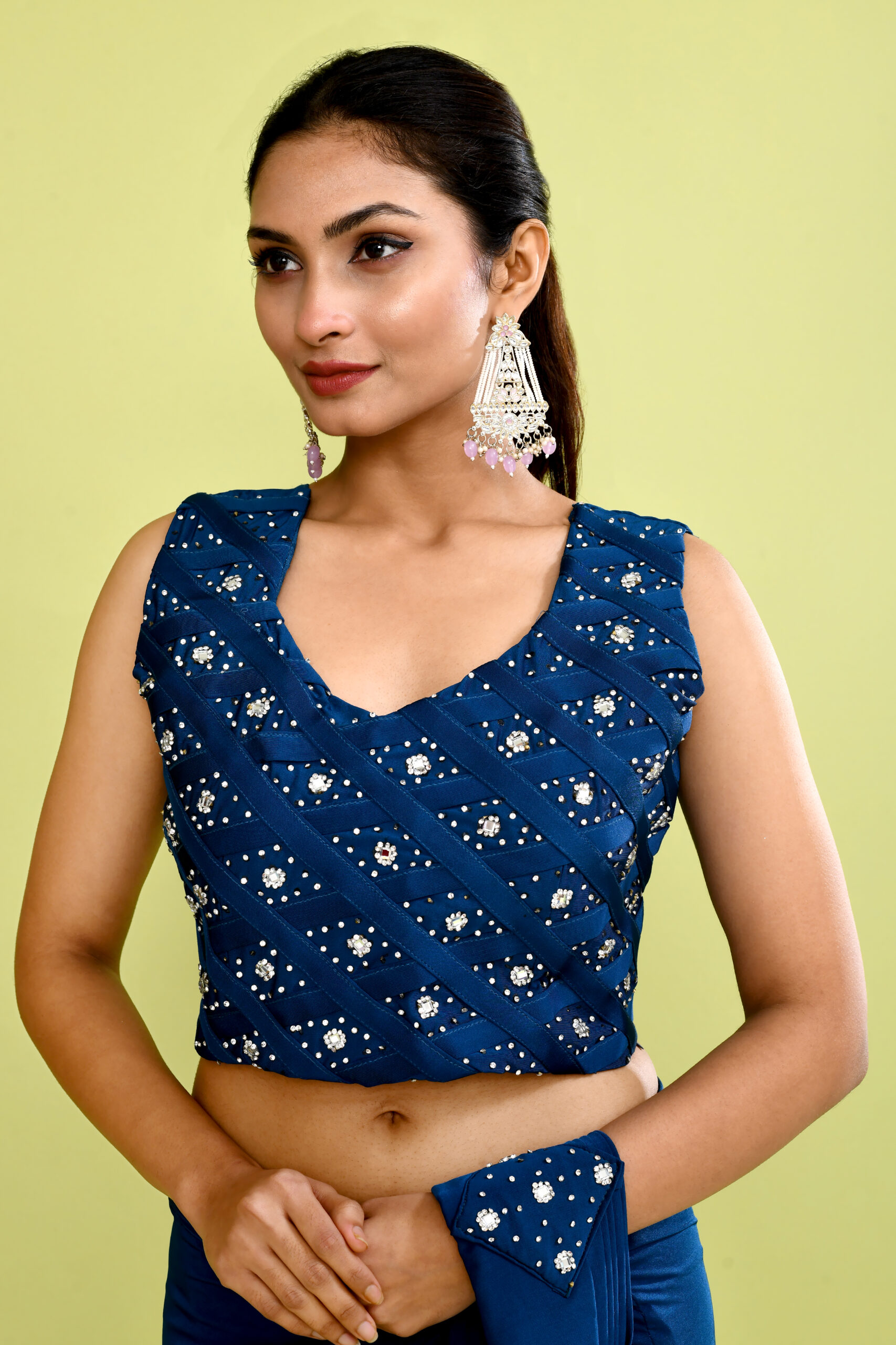 Royal Blue Pre-Draped Saree - Image 5