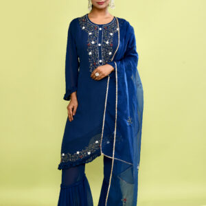 Navy Blue Ethnic Ensemble With Plazzao Pant