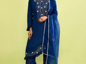 Navy Blue Ethnic Ensemble With Plazzao Pant