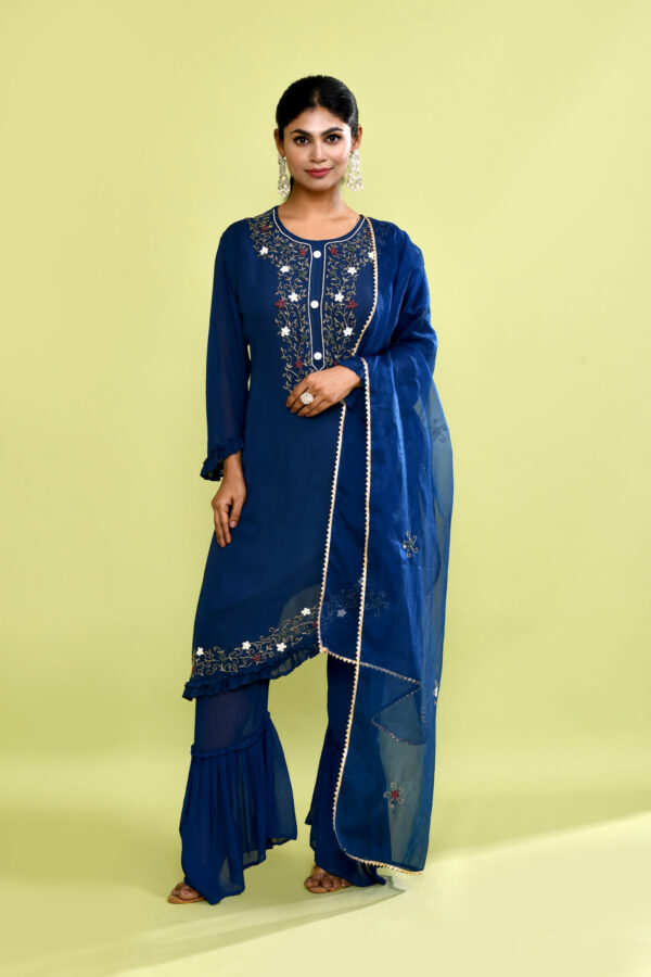 Navy Blue Ethnic Ensemble With Plazzao Pant