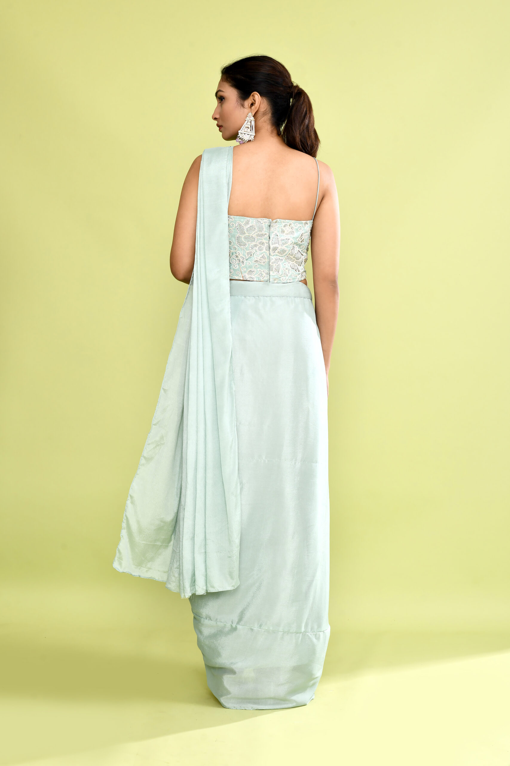 Fresh Pistachio Drape Saree - Image 3