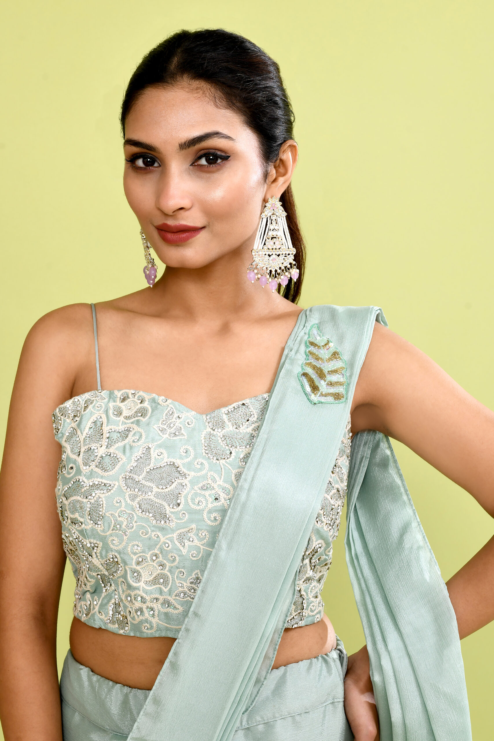 Fresh Pistachio Drape Saree - Image 4