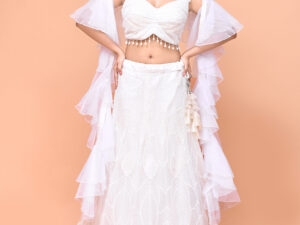 White Whisper Ruffle fish cut Lahenga Set