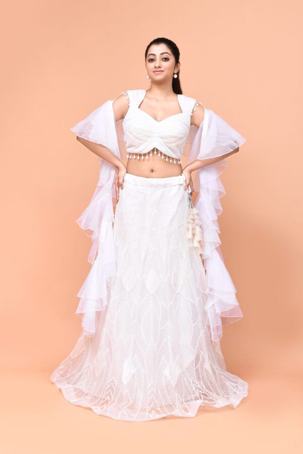 White Whisper Ruffle fish cut Lahenga Set