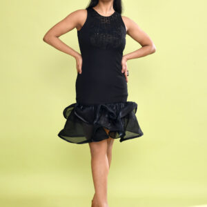 Black Lace Neck Ruffle Hem Mini Dress for Women | Elegant Sleeveless Party Dress