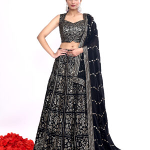 Black Embroidered Lehenga Choli Set with Dupatta for Women | Designer Ethnic Wedding Lehenga